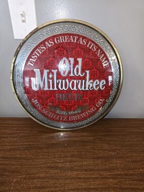 Vintage Schlitz Old Milwaukee Beer Round Sugn 13” Bubble Glass